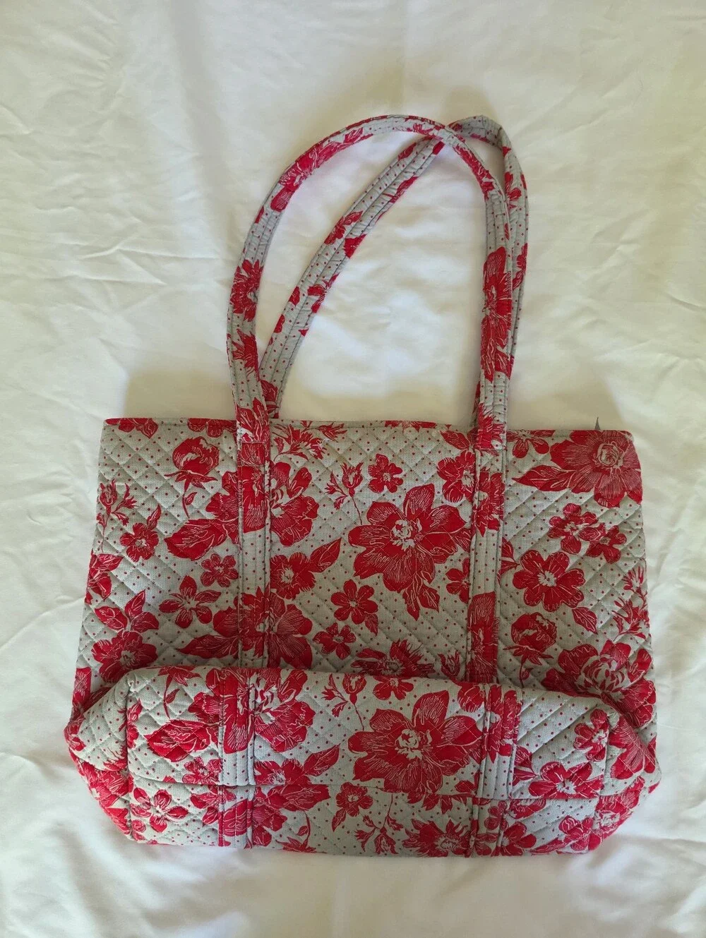Vera Bradley Ohio State Collegiate Vera Quilted Tote Gray, Red Rain Garden Print - Picture 2 of 5